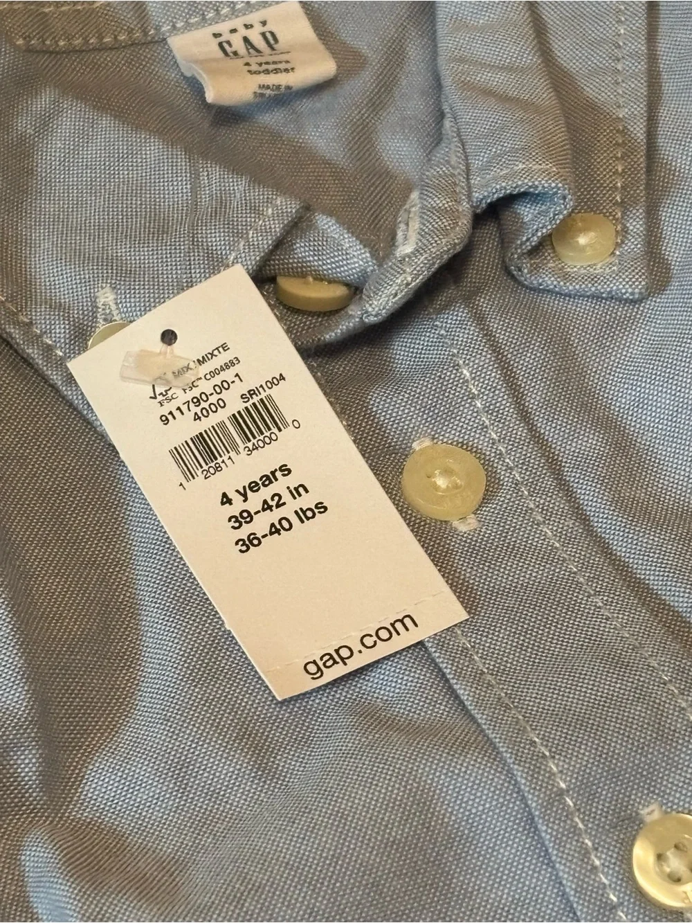 Baby Gap Toddler Boys 4 Years Light Blue Oxford Long Sleeve Button Down Shirt